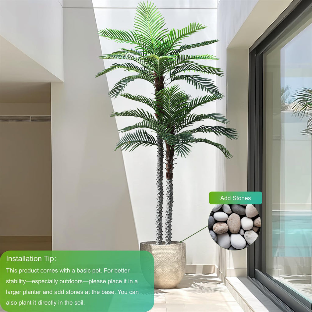 10ft Tall UV Resistant Faux Palm Tree, 120in Artificial Palm Tree Indoor Outdoor with Real Bark and Realistic Leaves