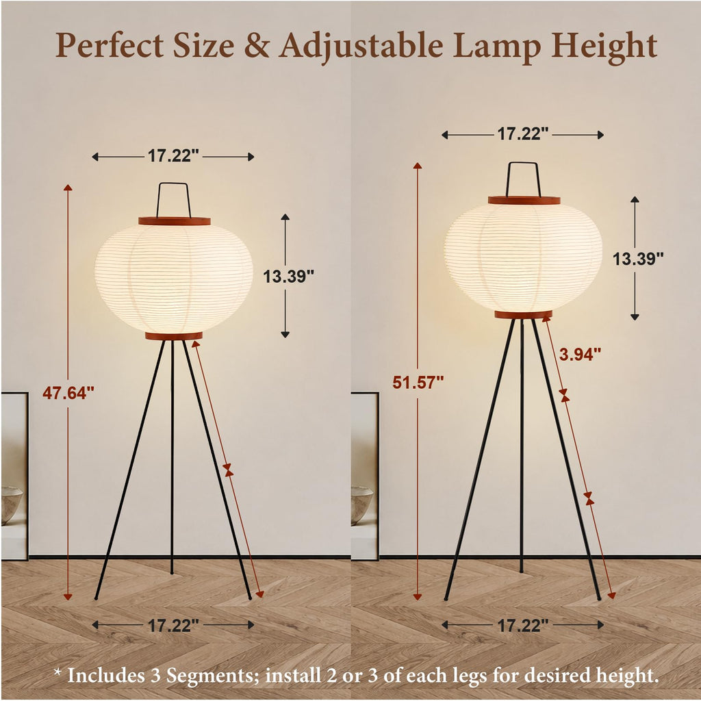 Rice Paper Noguchi Floor Lamp: 3CCT Bulb Japanese Akari Lamp 51 Inches Tall