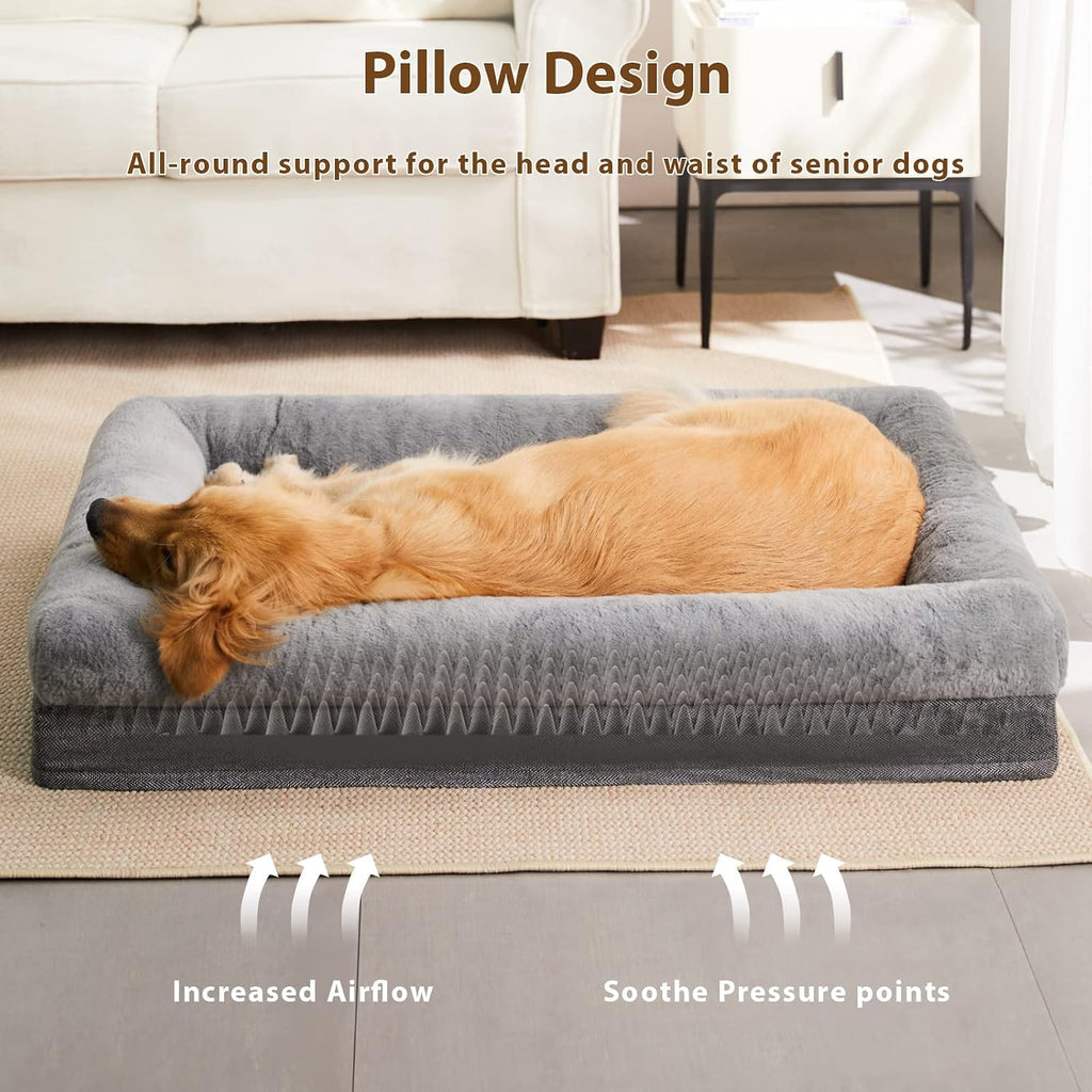 Orthopedic Dog Bed for Large Sized Dogs - Washable Dog Couch Bed with Bolster Sides, Removable Waterproof Cover