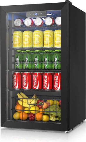 Black Mini fridge,116 Can Beverage Refrigerator Cooler,3.2 Cu.Ft Drink Fridge fo