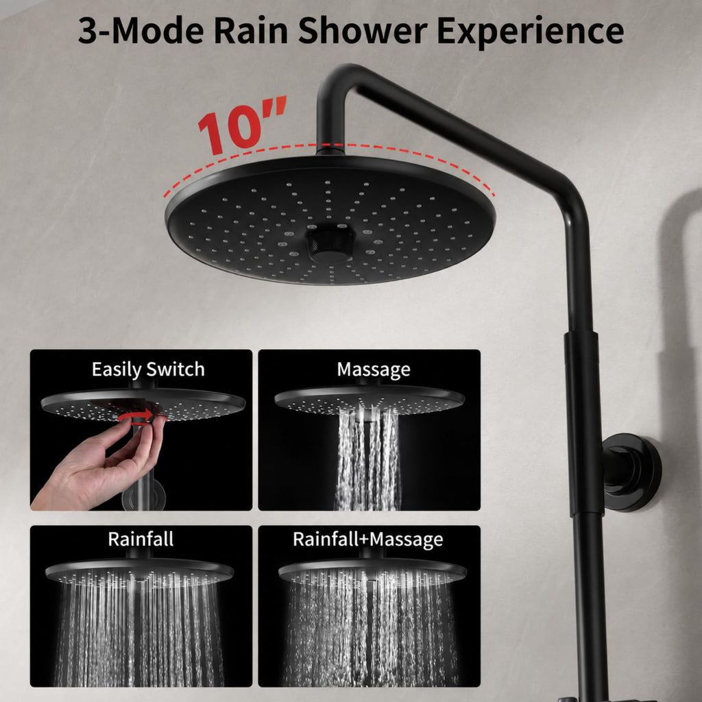 Shower System with 10" Rain Shower Head and Handheld, Black