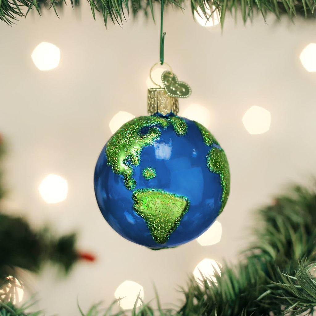 Planet Earth Glass Blown Ornament, Handcrafted Holiday Decoration, Outer Space Collection
