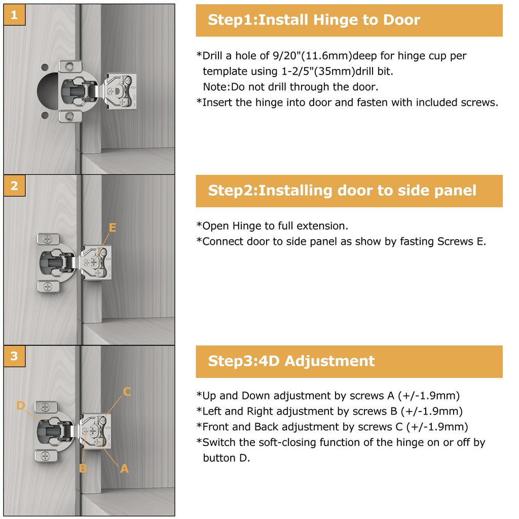 2 Pieces 1/2" Overlay Concealed Face Frame Hinges
