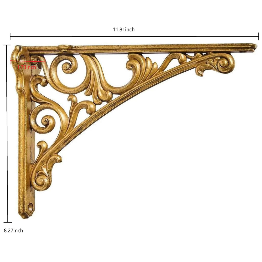Shelf Bracket 12 Inch, Decorative Brackets for Shelving, Heavy Duty Vintage Brass Ornate Shelf Bracket, Hardware