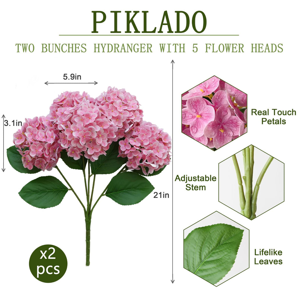2 Bunch 21in Real Touch Hydrangea Artificial with 10pcs Flower Head 20pcs Leaves Faux Hydrangea Decor Wedding Party