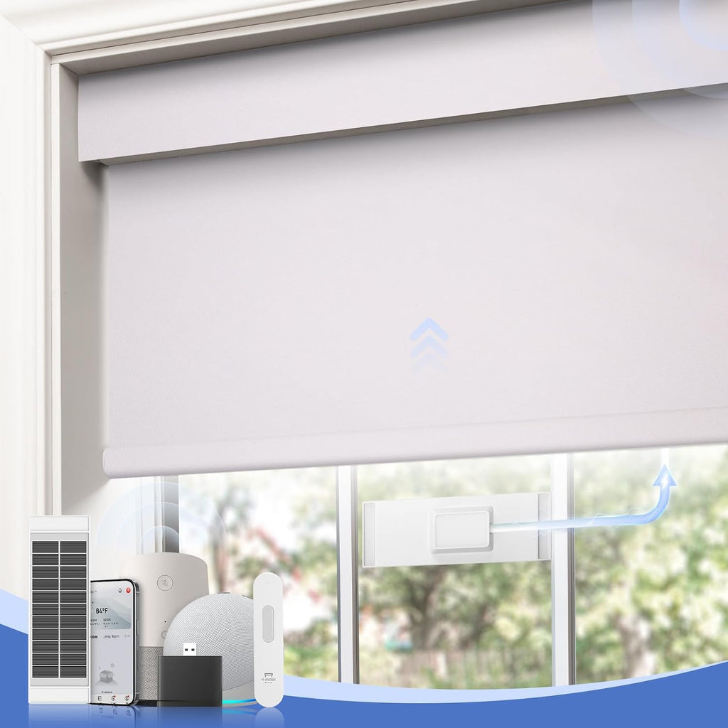Motorized Blinds with Remote,100% Blackout Smart Roller Shad - A white