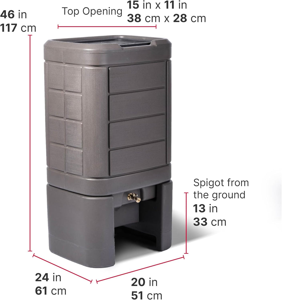 Lakewood Rain Barrel with Stand, Outdoor Water Conservation Container, Holds 60 Gallons, Brown