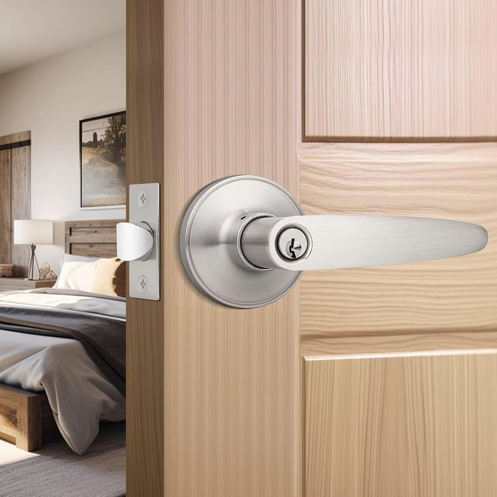 (3 Pack Keyed Entry Door Lever Lock Door Handleset,(keyed Alike) Each with 3 Keys All Same Key in Satin Nickel