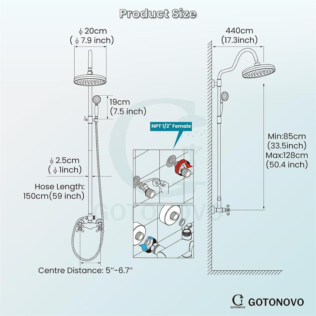 Exposed Shower Faucet Set Luxury,Antique Brass,Curved Arc Rod