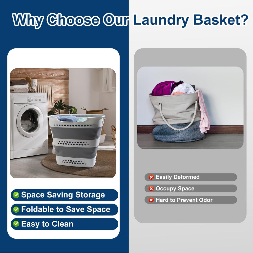 Collapsible Laundry Baskets 42L 2 Pack Pop Up Clothes Hamper for Laundry