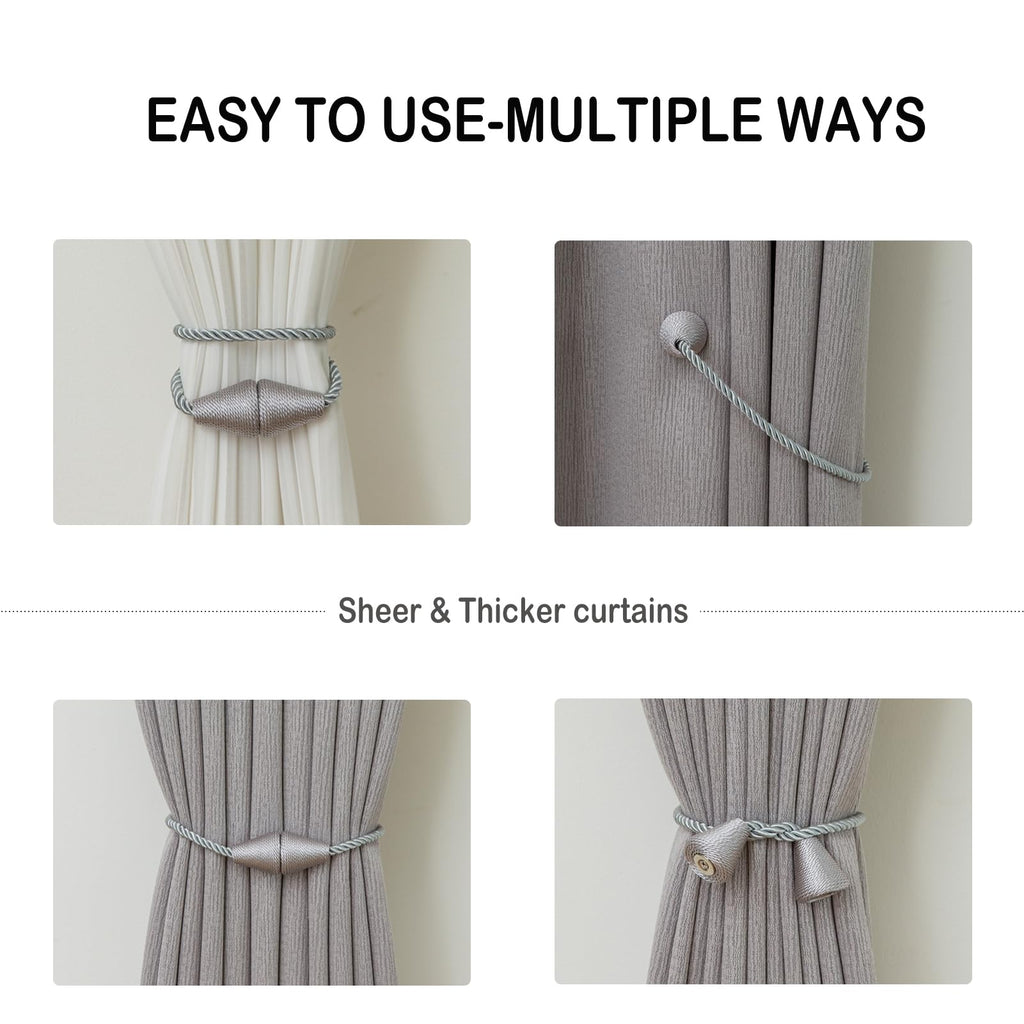 Magnetic Curtain Tiebacks 4 Pack Outdoor Rope Curtain Tie Backs Decorative Window Treatment Holdbacks Decorative