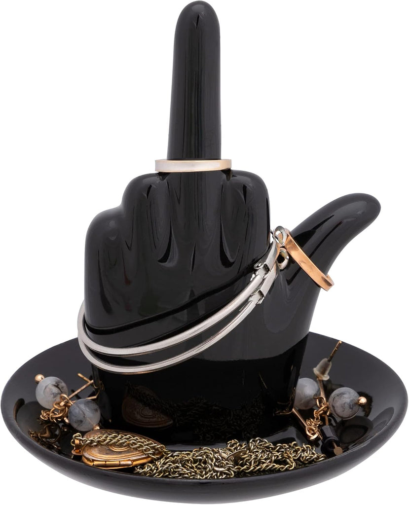 Black Ceramic Middle Finger Jewelry Ring Dish Tray