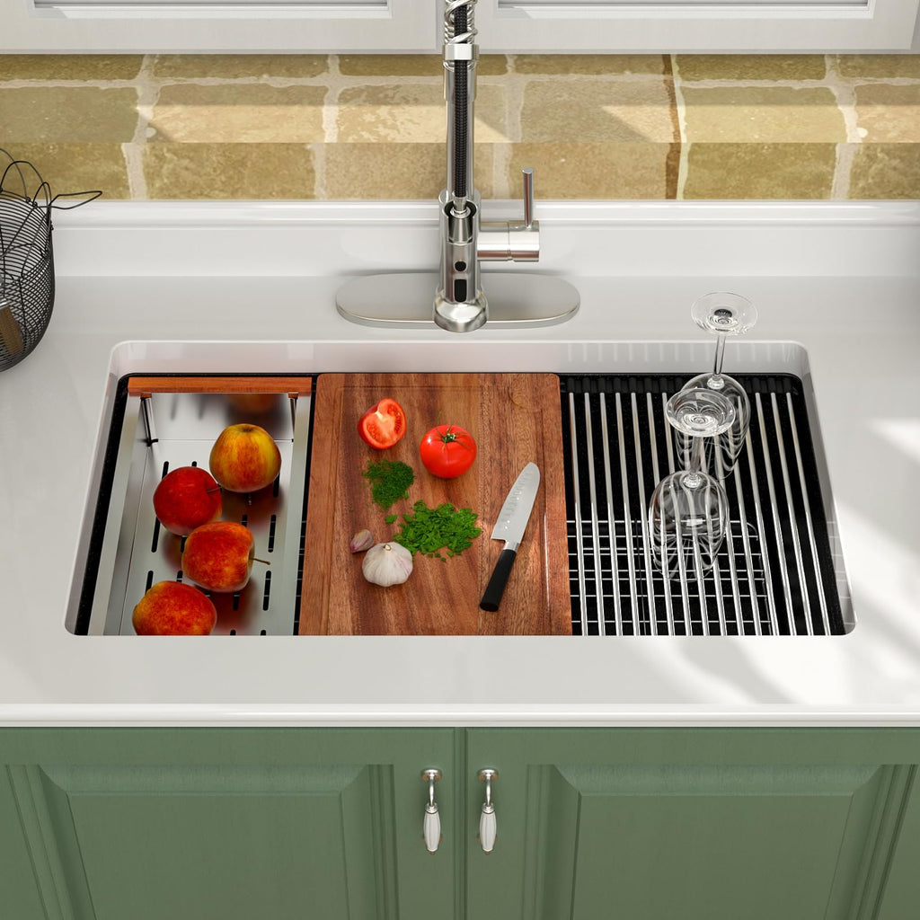 33 Inch Black Granite Composite Undermount Sink