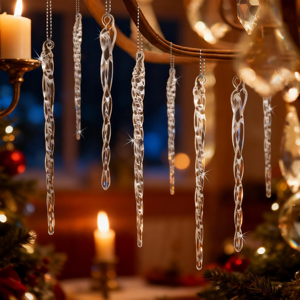 Handmade Glass Icicle Ornaments, 64-Pc Crystal Decor - Set of 64