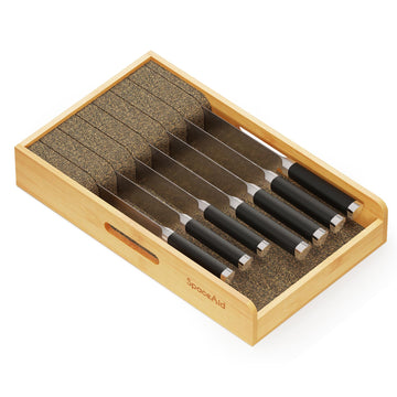 Knife Drawer Organizer 9 inches Wide Bamboo Insert Dock, Kitchen Steak Knives Holder Organizers Block for Drawer