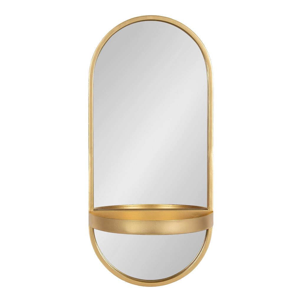 Estero Modern Metal Oval Mirror with Rounded Shelf; 11 x 25; Gold; Decorative Modern Glam Capsule Shelf Mirror
