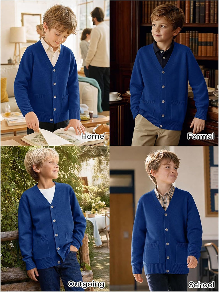 Boys Cardigan Sweater V Neck Button Down Uniform Sweater