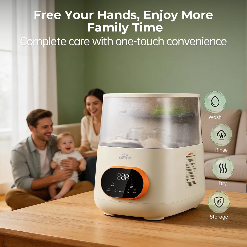 Baby Bottle Washer Steam Dryer: All in One Cleaning Machine for Bottles Pump Parts & Baby Essentials Replaces Hand