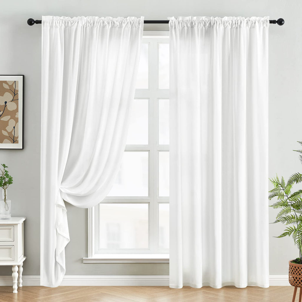 Non-See-Through White Privacy Sheer Curtains, 52 X 96 Inches Long