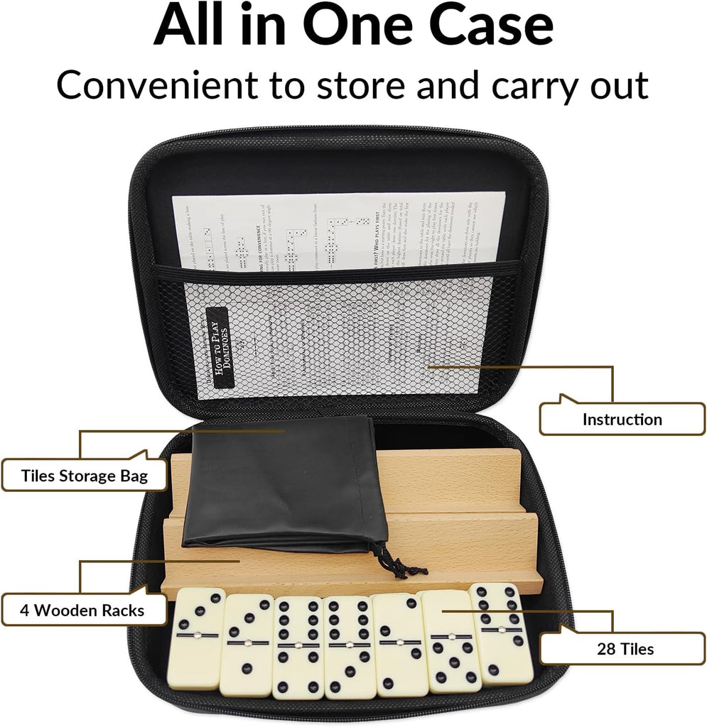 Dominos Set for Adults with 4 Wooden Racks, Double 6 Dominoes Game Set with 28 Colored Domino Tiles Double Six - Set of 32