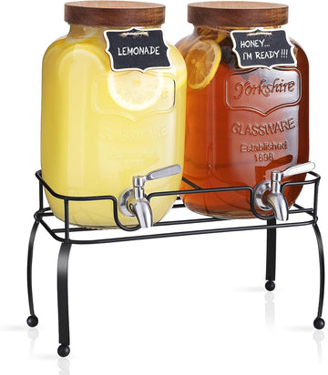 Glass Drink Dispenser for Parties, 1 Gallon Beverage Dispenser with Stand and Spigot Solid Stainless Steel, Used as
