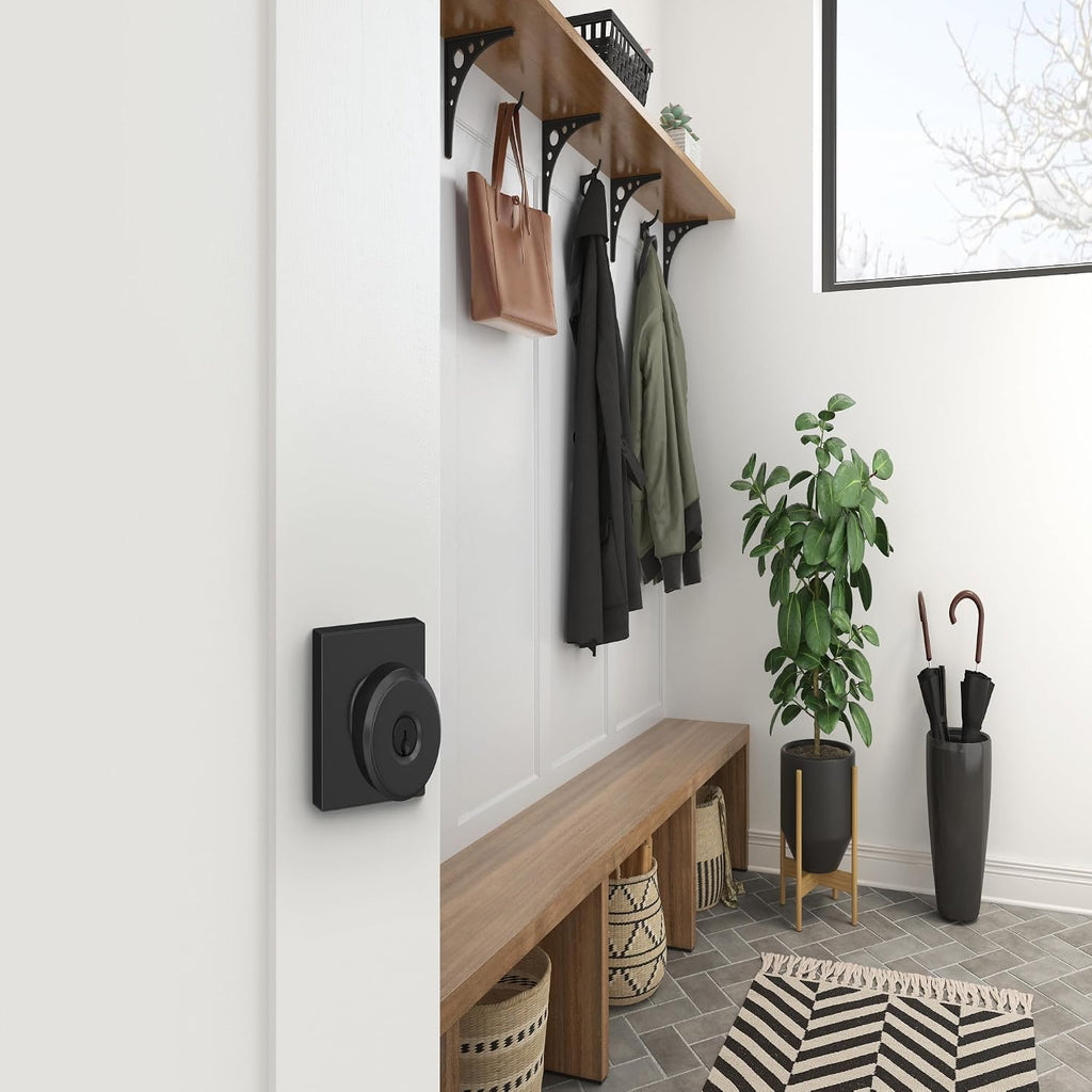BWE 622 COL Bowery Door Knob with Collins Trim, Keyed Entry Lock, Matte Black