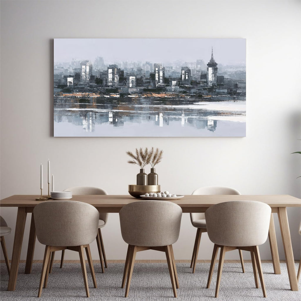 Black And White City Wall Decor 24"x48" Abstract Wall