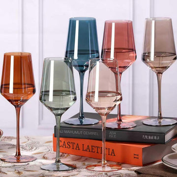 Colored Wine Glasses Set of 6-15 oz Hand-blown Lead-free Crystal Colorful Wine Glasses- Birthday Wedding Housewarming