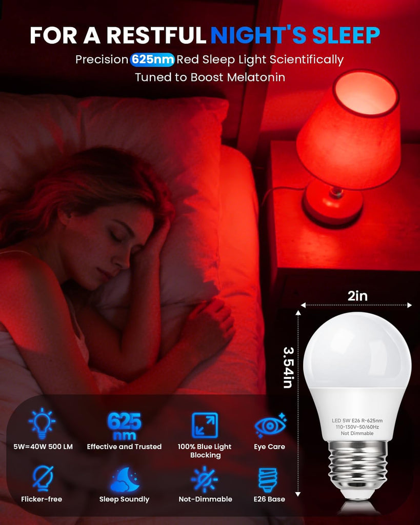 Red Light Bulb for Sleep: A15 5W 2 Pack,40W Equivalent,E26 LED