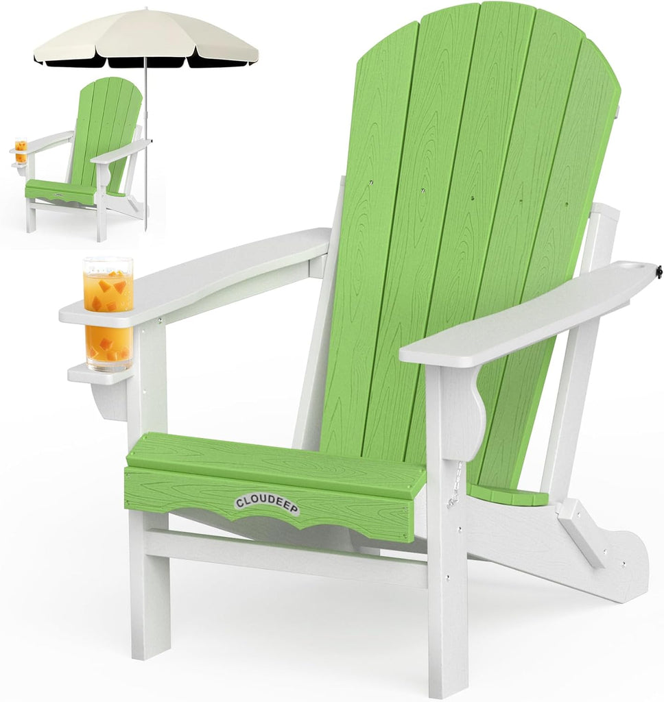 Folding Adirondack Chair, 25 Year Fade Proof Outdoor Patio Chairs | 400 LBS Capacity,Wooden Textured,All-Weather