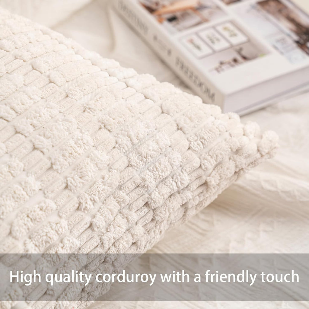 Pack of 2 Corduroy Decorative Throw Pillow Covers 18x18 Inch Soft Striped Pillow Covers Modern Farmhouse Home Decor