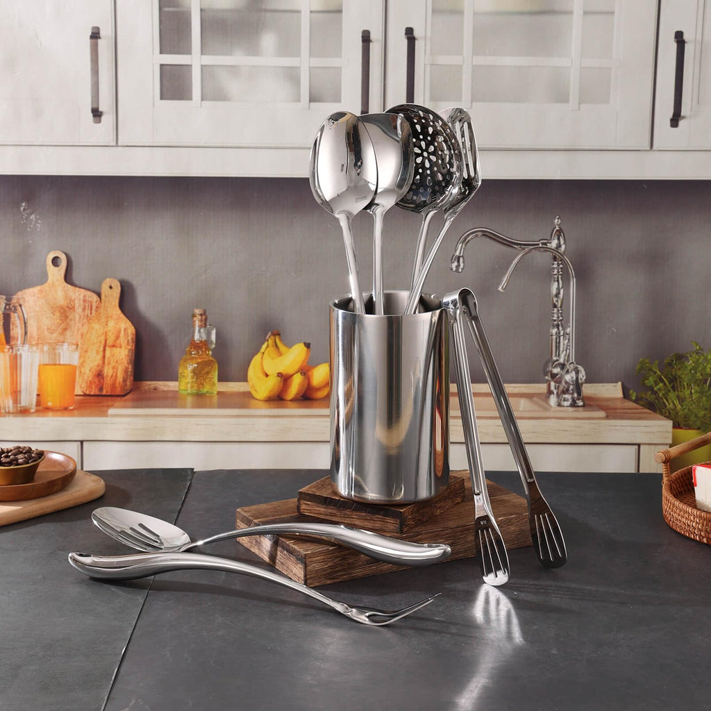 Double Wall Utensil Holder, 304 Stainless Steel Sleek Holder for Countertop