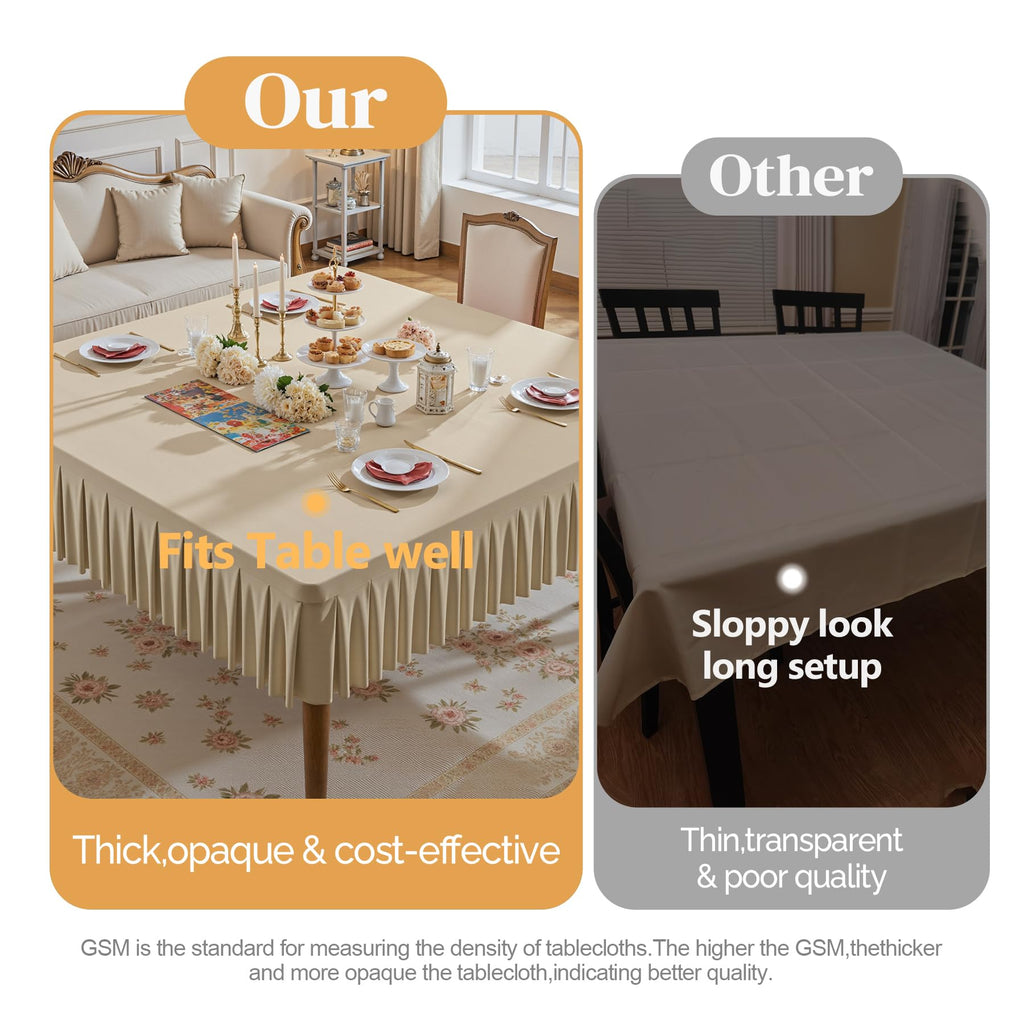 Care Natural Spandex Tablecloths for 34x34 Inch Square Tables, Stretch Fitted Table Clothes with Pleated Ruffle Skirt
