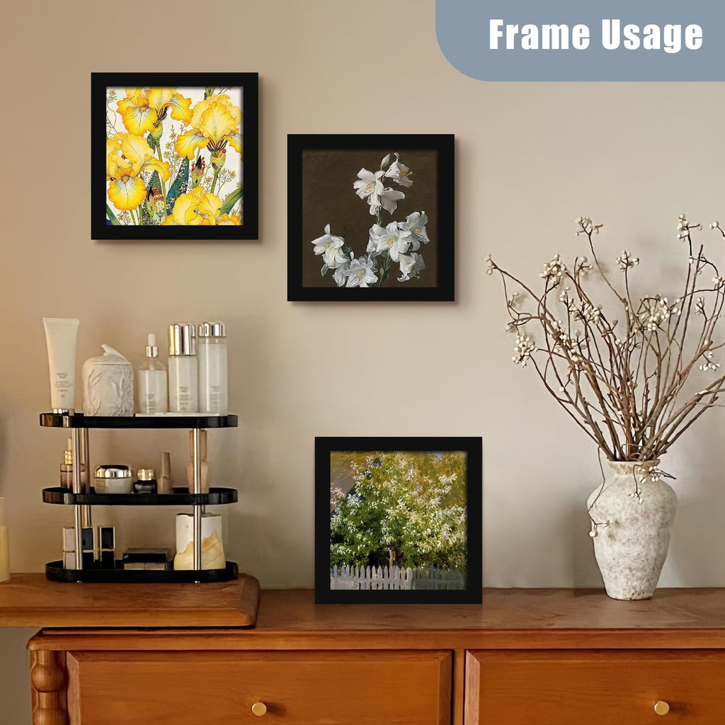 8x8 Picture Frame Set of 10, Display Pictures 8x8 Prints Without Mat, Tabletop or Wall Mounting, Black