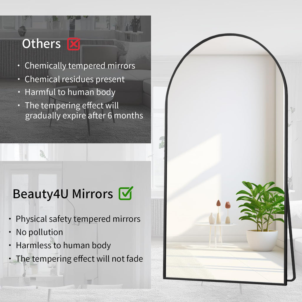 76" x 34" Arched Full Length Mirror with Stand, Black Floor Mirror