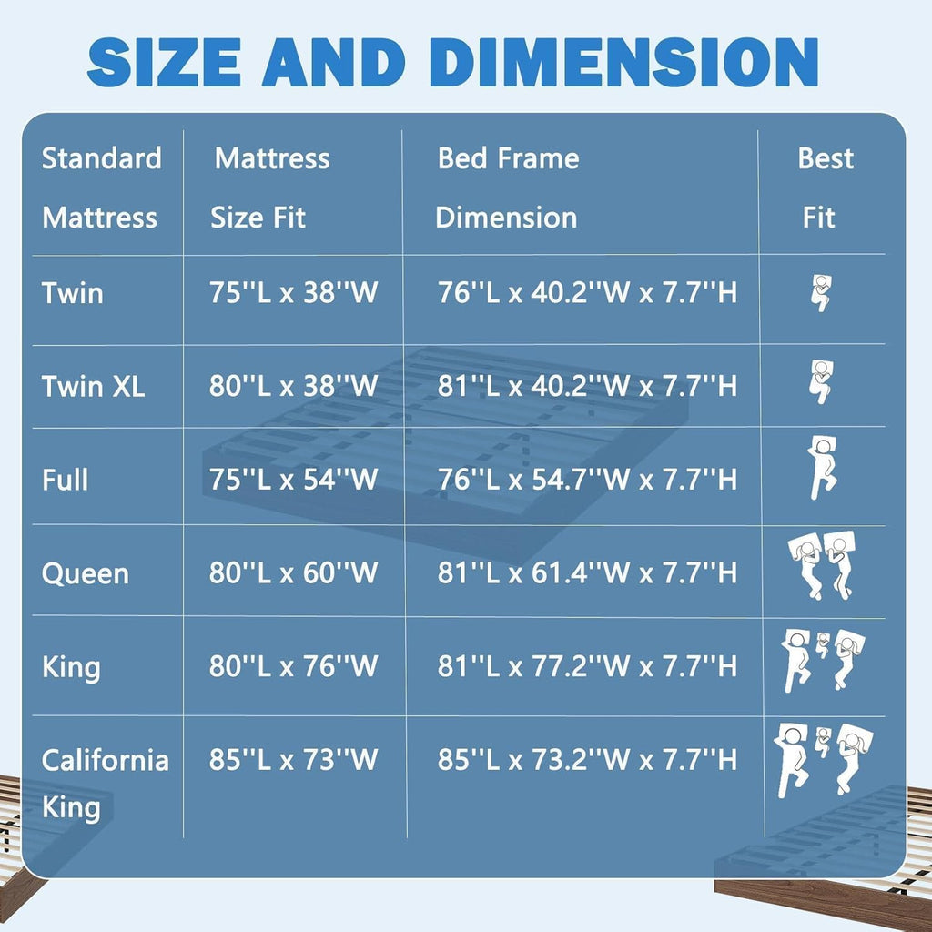 Wood Platform Bed Frame with Low Profile Design