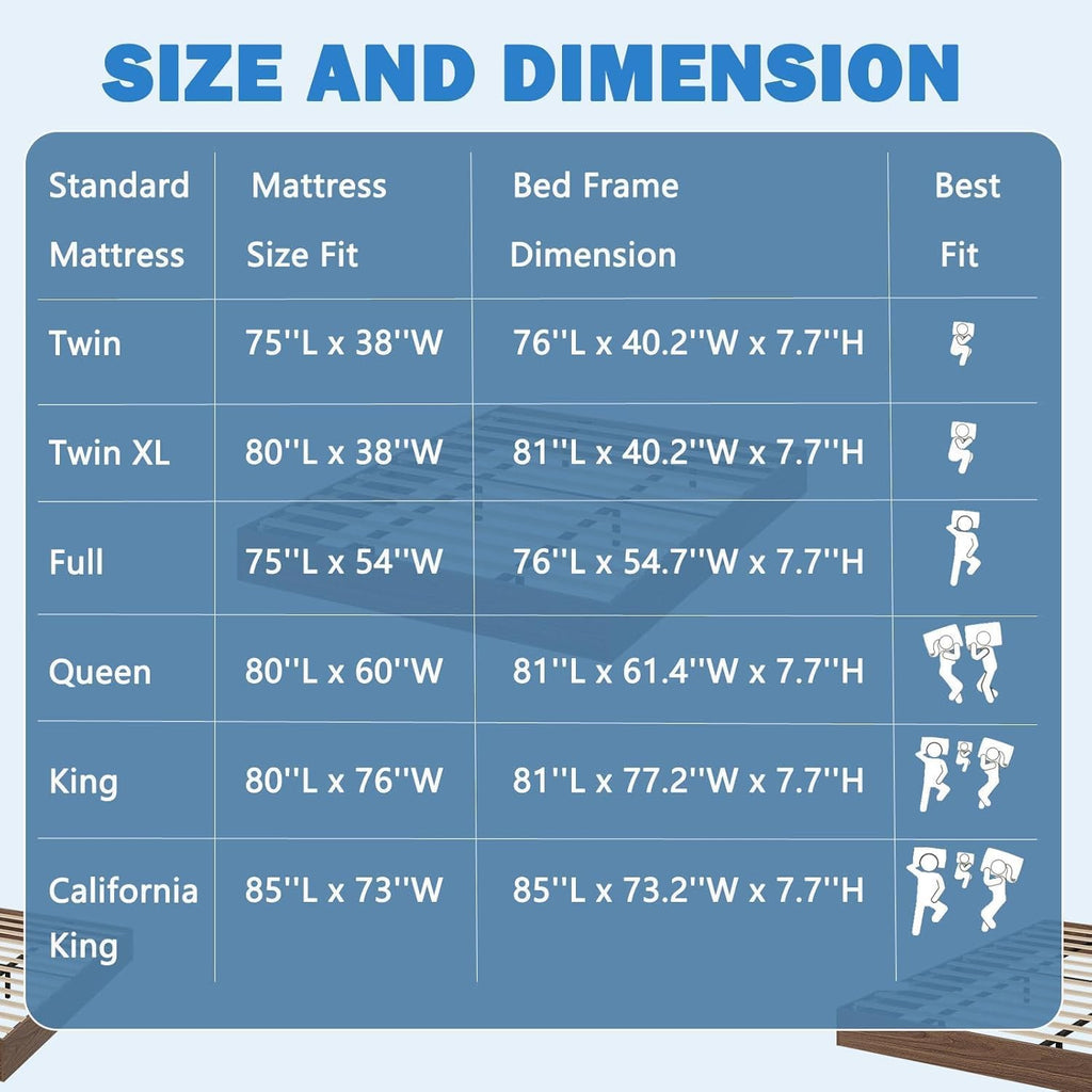 Queen Wood Platform Bed Frame with Low Profile Design