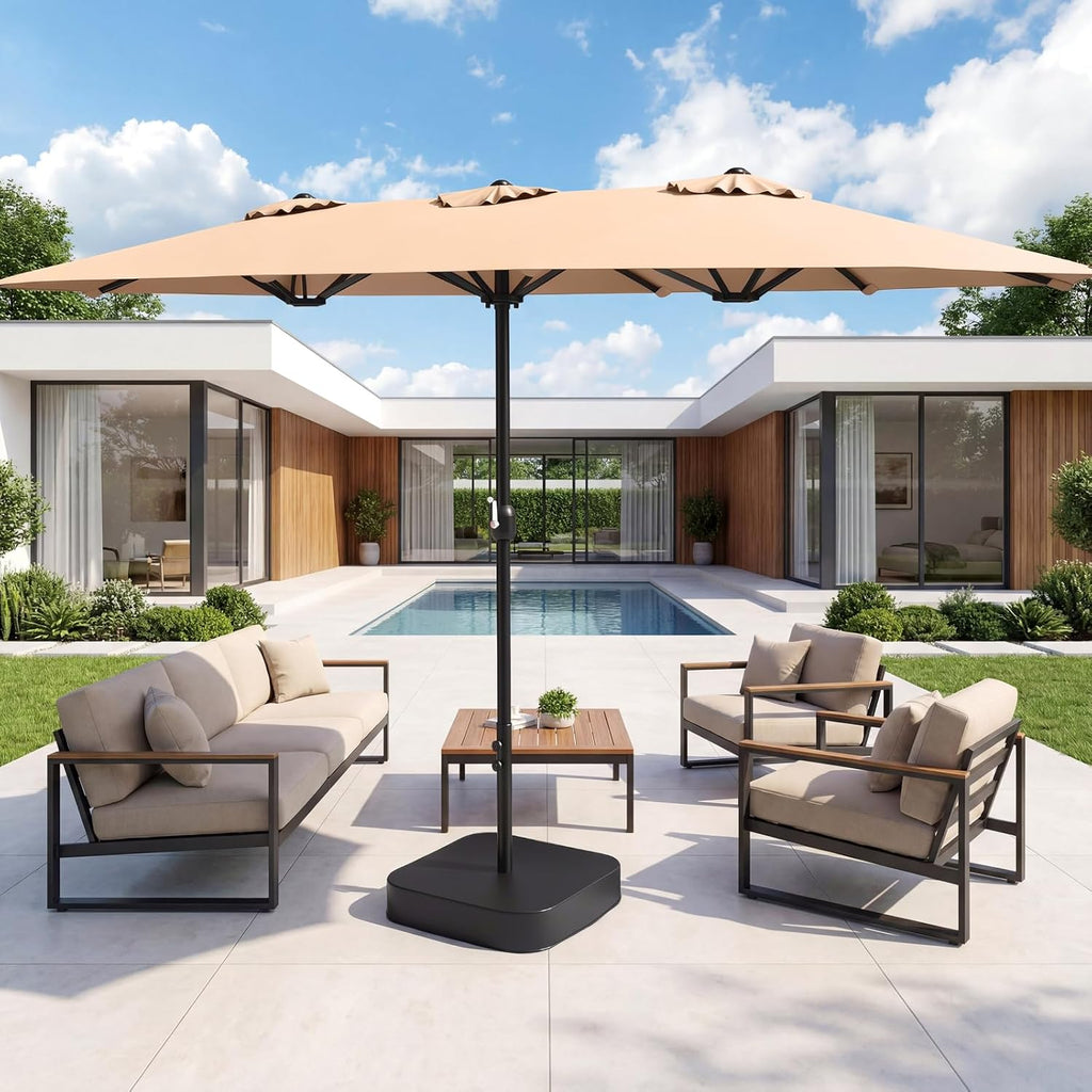 15ft Outdoor Patio Umbrella with Base Included, Extra Large Pool Umbrellas with Crank