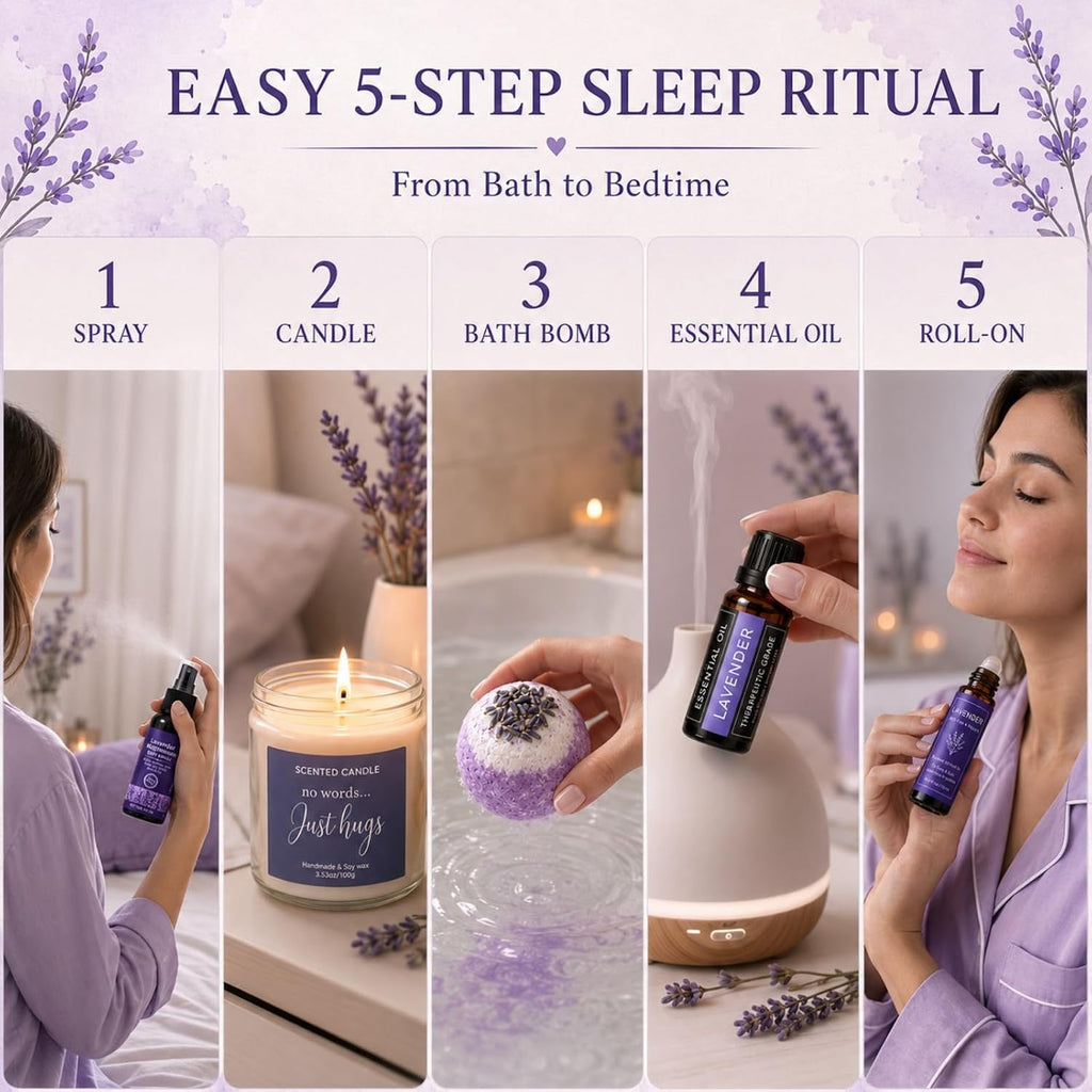 Lavender Self Care Gift Set for Women Relaxing Sleep Ritual Spa Kit