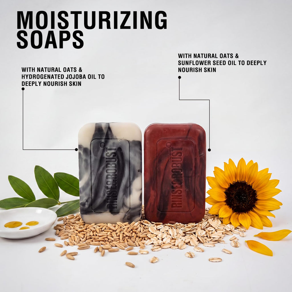 Bar Soap for Men - 4Pcs Exfoliating & Moisturizing 4-in-1 Cleansing Bar Set for Face, Body, Hands & Shave | All Skin