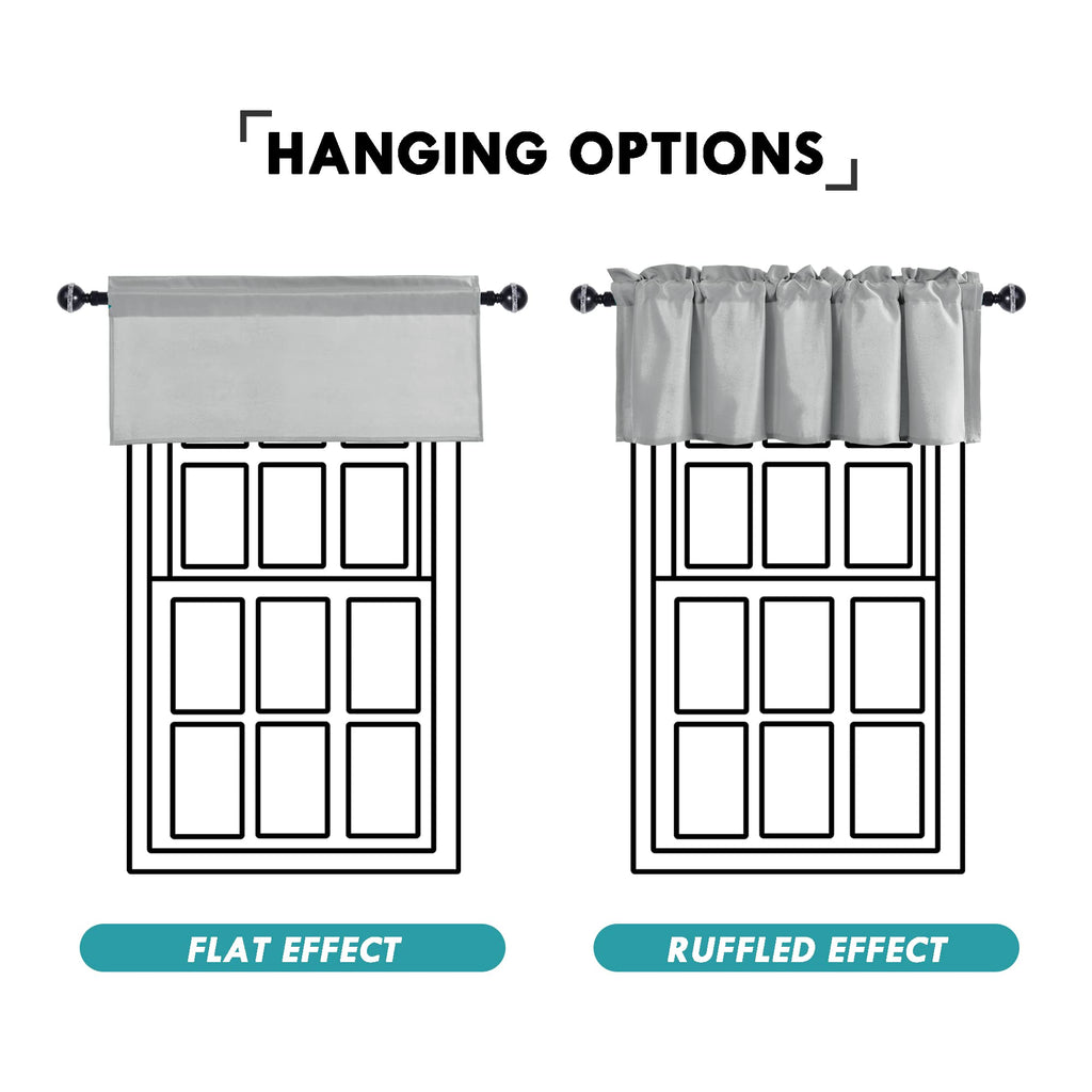 Silver Grey Valance Curtains for Window 2 Panel, 42 x 18 Inches