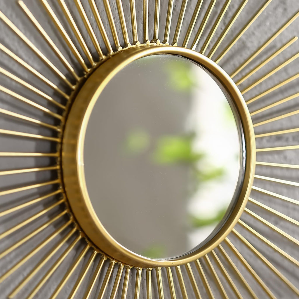 24'' Large Gold Sunburst Mirror, Metal Starburst Mirrors, Mid-Century Modern Sun Mirror Wall Decor, and Entryway