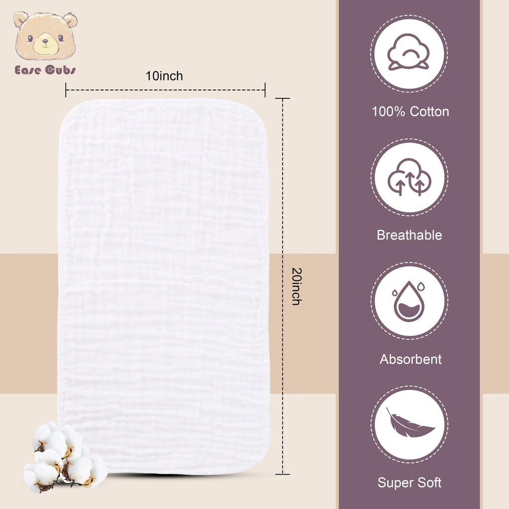 Muslin Burp Cloths Large 100% Cotton Hand Washcloths for Boys & Girls, Baby Essentials Extra Absorbent and Soft