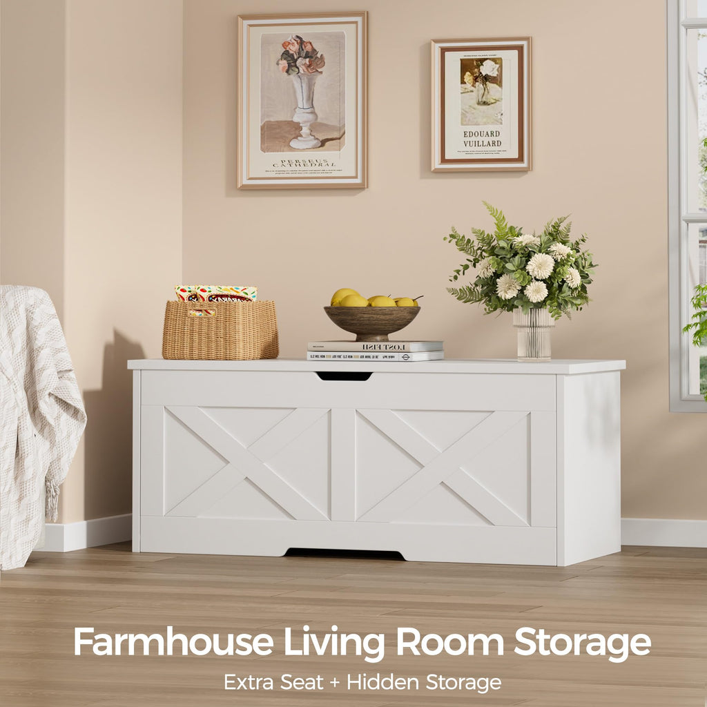 39.4" Large Wooden Storage Chest, Farmhouse Storage Bench