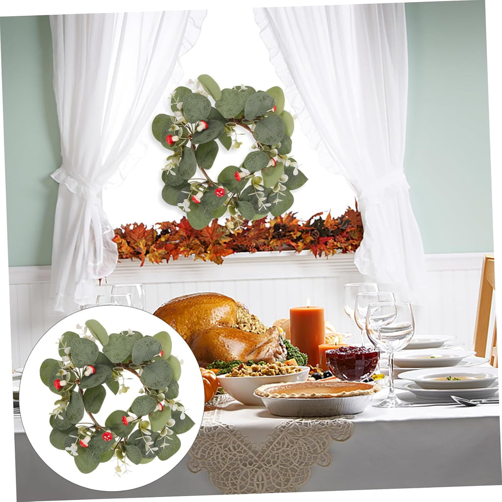 Faux Boxwood Wreath Candle Ring Decor Artificial Plant Wreath Christmas Decor