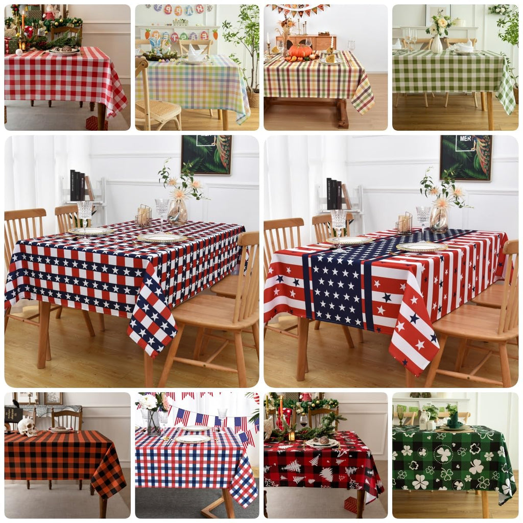 Waterproof Checkered Tablecloth Fabric - Rectangle 58x84 Inch Christmas Tree Table Cloth for Indoor/Outdoor Use