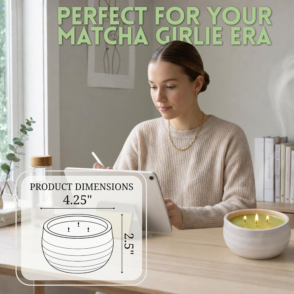 Green Tea Candle - Small 4.25x2.5 Decorative Matcha Scented Candles, Sandalwood Jasmine Aromatherapy for Men or