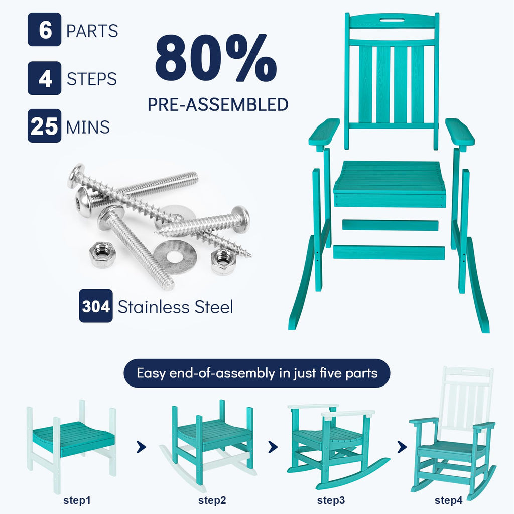 Oversized Outdoor Rocking Chair, All-Weather Patio Rocker, Aruba