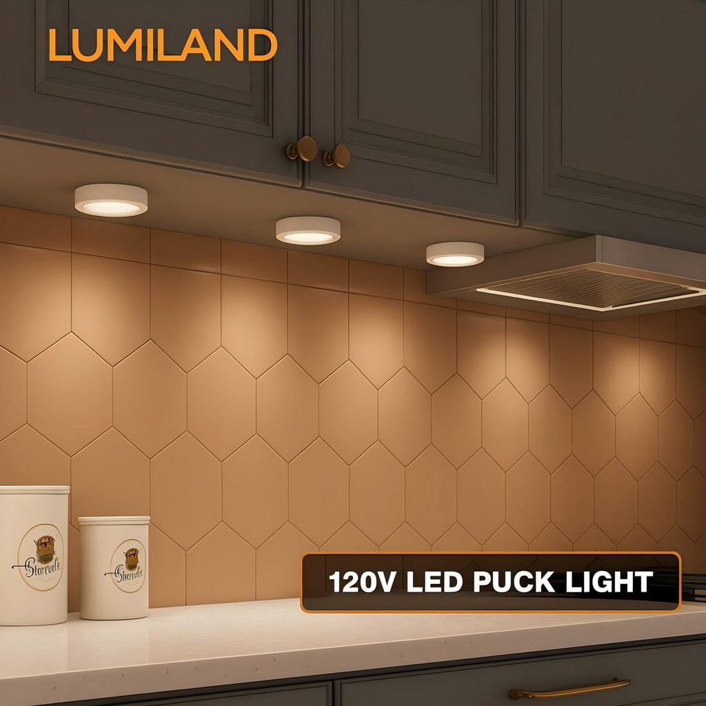 Wired LED Puck Lights (2.7Wx5) Plug-in Lighting Natural White (4000K), LED Cabinet Light Can Be Surface Mount or