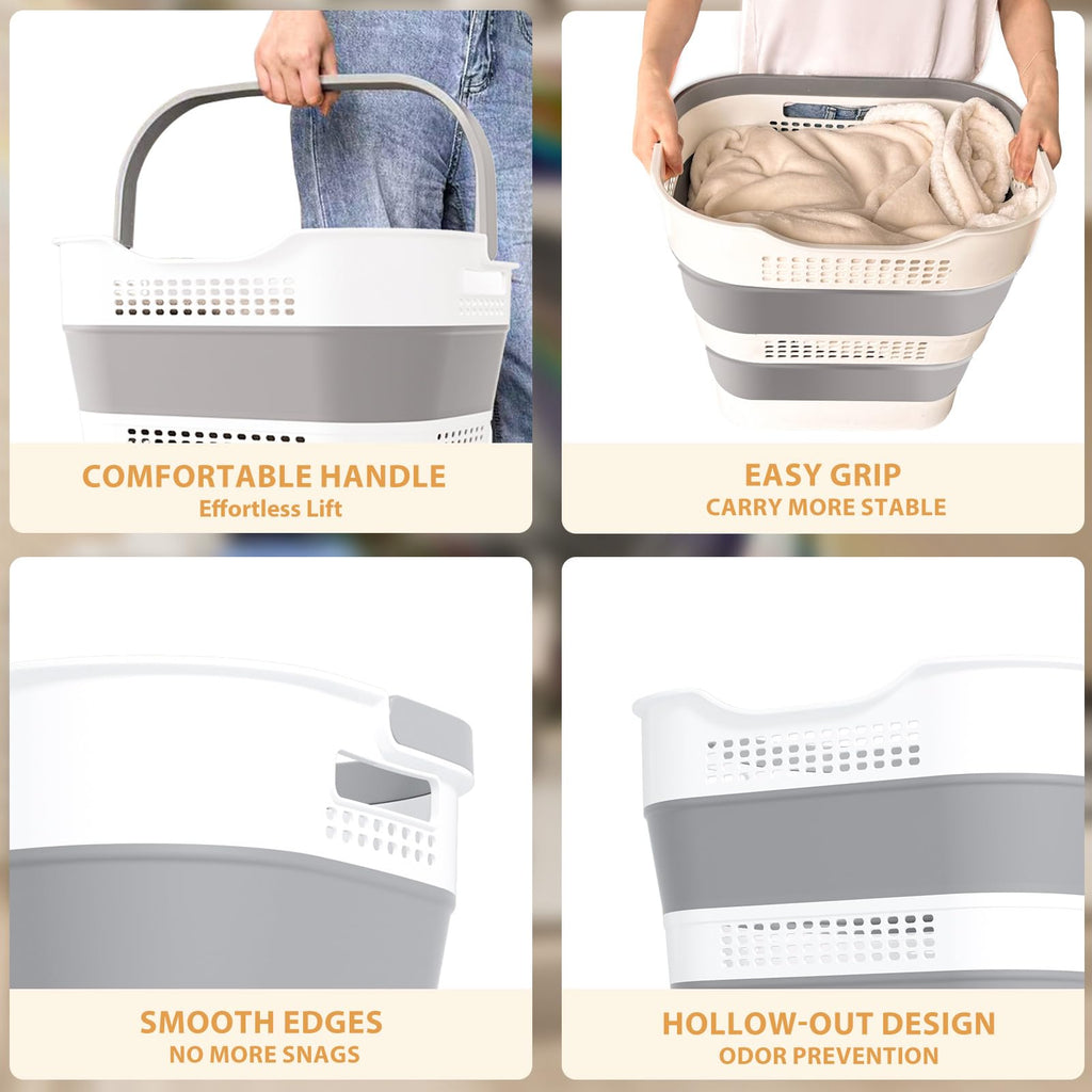43L+43L Collapsible Laundry Baskets plastic (Grey, 2 Packs)